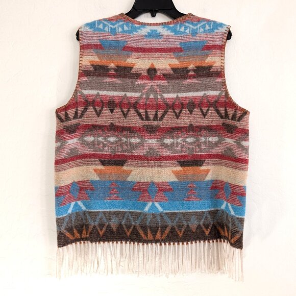 RHONDA STARK Vest VTG‎ Women's M Santa Fe Fringe Blanket Native Southwest USA - Picture 5 of 14